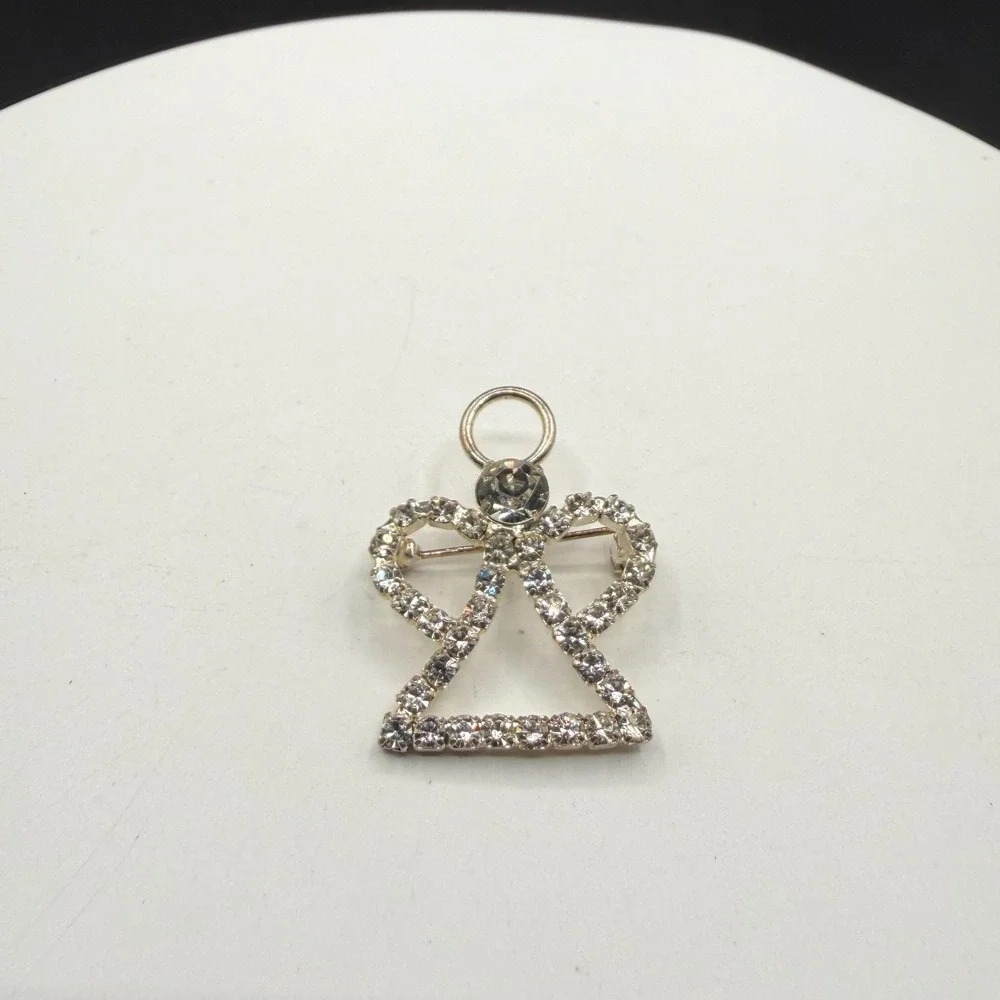 Rhinestone Angel Brooch Silver Tone Halo Christmas Holiday Statement Gift Pin